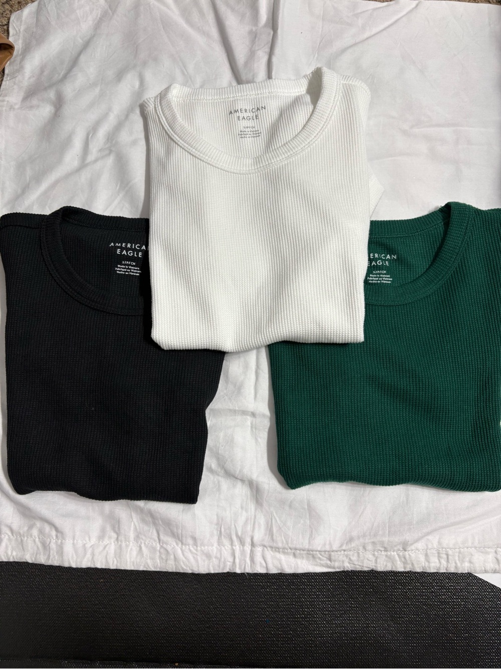 3 American Eagle Outfitters Forest Green black and white Ribbed Short Sleeve Tee